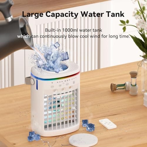 Portable Air Conditioner,Cooling Fan with 3 Speeds &3 Modes,2-8H Timer,1000ml Water Tank, Remote Control,4 in 1 Humidifier, Air Conditioner,Fan,Night Light,Evaporative Air Cooler for Home,Office