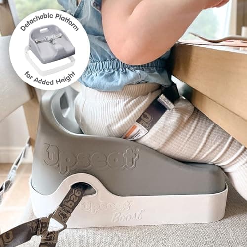 Upseat Boost Ergonomic Toddler Booster Seat for Dining Table, Developed with Physical Therapists to Encourage Posture, 3-Point Harness, Easy to Wipe Clean, and Lightweight Gray