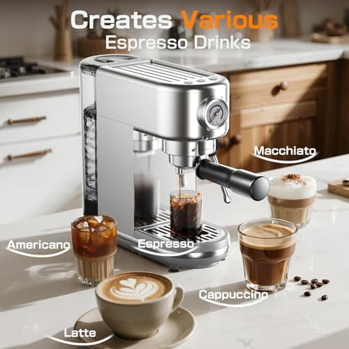 Espresso Machine Upgrade, 20 Bar Compact Espresso Coffee Machine with Milk Frother, Stainless Steel Coffee Maker with 44oz Removable Water Tank & Fast Heat System for Cappuccino, Latte