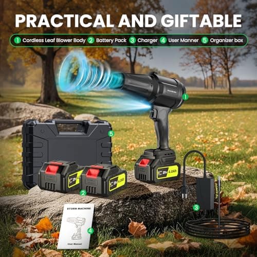 Electric-Cordless-Leaf-Blower - 400000RPM Handheld Leaf Blower - 2 X 4.0Ah Batteries and Charger Included, Lightweight Leaf Blowers for Patio Cleaning Black