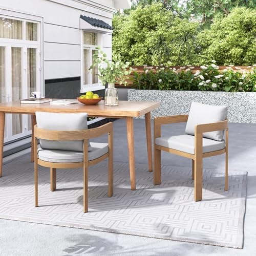 Christopher Knight Home Aluminum Dining Chair Set of 2, Armchairs with Cushions, Barrel Accent Chair, Wood-Like Finish, Comfy Seating Kitchen Side Chair Set for Balcony, Backyard, Garden, Teak