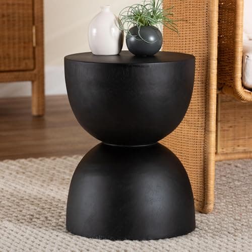 Bali & pari Nomiki Solid Suar Wood Side Table - Hand-Carved Sculptural End Table with Hourglass Design, Modern Boho Style for Living Room or Bedroom