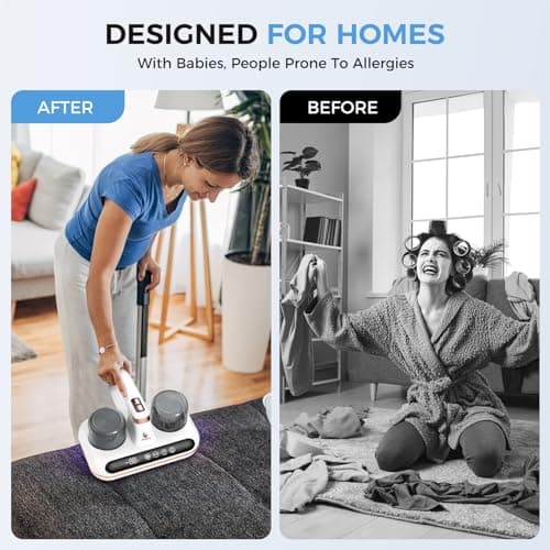 Mattress Vacuum Cleaner - 5-in-1 Cordless Bed Vacuum Cleaner, Powered by UV-C Light & Ultrasonic Technology, 16Kpa Strong Suction,Low Noise,Suitable for Dust, Pet Hair, Etc.
