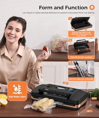 95kpa Vacuum Sealer Machine,Commercial Full Automatic Food Sealer,10-in-1 Sealing System with Double Heat Seal,Bags Storage, Easy-Lock Handle,Build-in Cutter,1 Bag Rolls and 10 pcs Pre-cut Bags