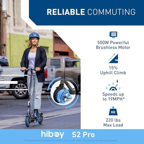 Hiboy S2/S2 Pro/S2 MAX Electric Scooter, 350-500W Motor, 8.5"-10" Solid Tires, 17-40.4 Miles Range, 19 Mph Folding Commuter Electric Scooter for Adults (Optional Seat)