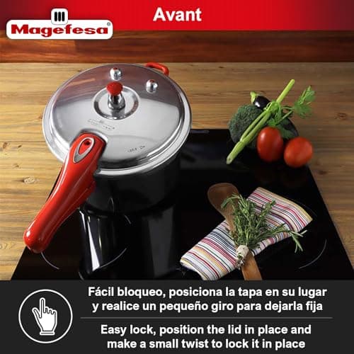 MAGEFESA Avant Red Pressure Cooker, 6.2 Quart, made of very resistant aluminum, compatible with gas, electric, ceramic stoves, pressure canner, canning cooker pot, stove top instant fast cooking
