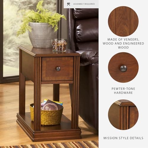 Signature Design by Ashley T007-527 Chair Side End Table, 24.50" W x 17.00" D x13.50 H, Medium Brown