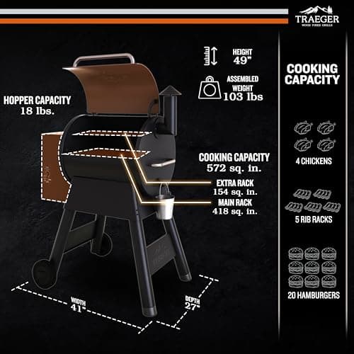 Traeger Grills Pro 22 Wood Pellet Grill & Smoker, Electric Pellet Smoker Grill Combo, 6-in-1 BBQ Versatility, 572 sq. in. Grilling Capacity, Meat Probe, 450 Degree Max Temperature, 18LB Hopper, Bronze
