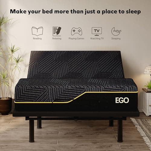 EGOHOME Full Size Adjustable Bed Base Frame and 14 inch Memory Foam Mattress, Independent Head and Foot Incline Electric Foldable Metal Bed Base Electric, Wireless Remote,Zero Gravity