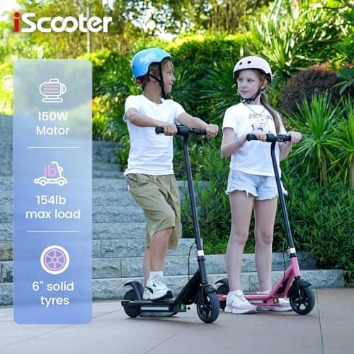 iScooter IK3/IK3Pro Electric Scooter for Kids Aged 6-12, LED Display, 3 Speeds, 3 Heights (IK3Pro), Magnetic Charging, 150W Motor, Colorful Lights