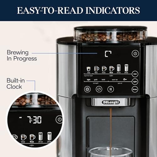 De'Longhi True Brew Drip Coffee Maker, Built in Grinder, Single Serve, 8 oz to 24 oz, Hot or Iced Coffee, Stainless, CAM51025MB