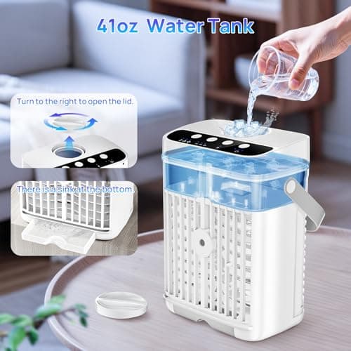 Portable Air Conditioners,1200ML Cooling fan Mini Air Conditioner with Remote Control,3 Wind Speed & 7 LED Light,3 Cool Mist& 1-3H Timer,Personal Air Conditioner Evaporative Air Cooler for Room/Office