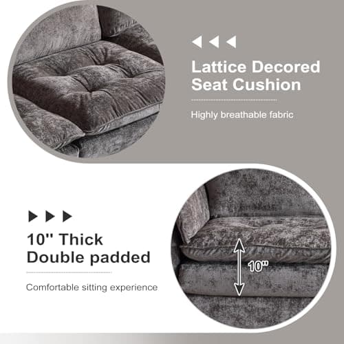 VINGLI 129'' Reversible Sectional Couches for Living Room,L-Shaped Couch Sofa Set with Chaise,Comfy Cloud Couches in Lattice Decored Seat Cushion with Double Pads, Grey