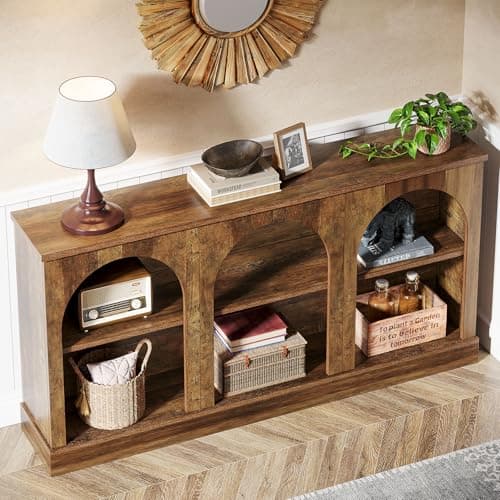 Tribesigns Farmhouse Console Table, 63-Inch Long Entryway Table with 3 Tier Storage, Wooden Rectangular Sofa Table Behind The Couch for Entrance, Hallway, Living Room, Brown