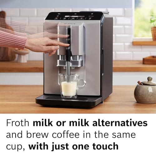 Bosch 300 Series Fully Automatic Espresso Machine – In-Cup Frother, OneTouch Milk Drinks, 5 Drink Options, Ceramic Grinder, Easy Clean & Descale, in Silver