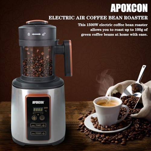 Coffee Bean Roaster Electric Air Coffee Roaster Machine for Home Use with Coffee Bean Chaff Collection Basket Adjustable Timer & Variable Heat Settings & Air Fan Setting 1500W 100g