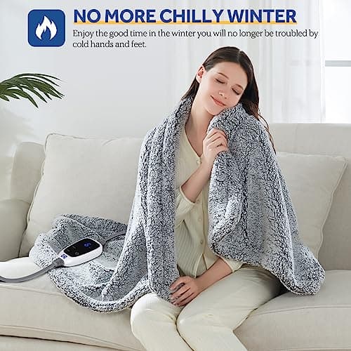 Sealy Electric Blanket Heated Throw 50"x60" Soft Double Sherpa Super Cozy with 6 Fast Heating Levels & 2-10 Hours Auto-Off, Over-Heat Protection, Machine Washable, Charcoal