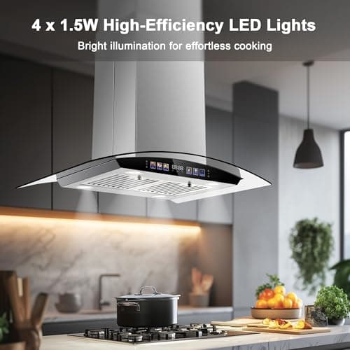 Island Range Hood 30 Inch 700 CFM Ceiling Mount Kitchen Vent Hood Tempered Glass with Color Gesture Sensing & Touch Control, 3 Speed Fan, 4 LED Lights, Permanent Filters
