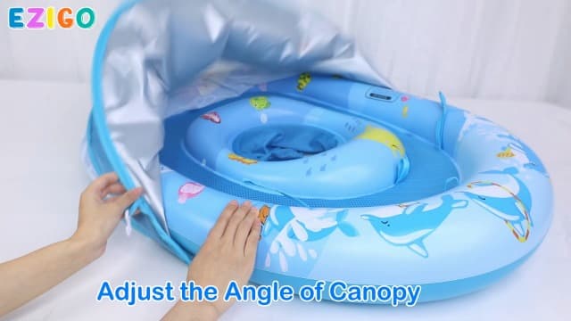 EZIGO Baby Pool Float with Canopy UPF50+ Sun Protection, Inflatable Kids Pool Floats with Ocean Animal Toys for Baby 6-36 Months, Infant Swimming Float with Adjustable Safety Seat for Boys Girls