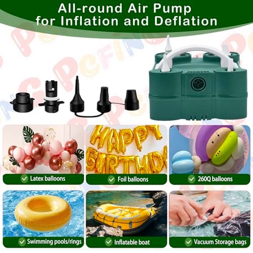 PCFING Balloon Pump Electric, Portable 3-in-1 Air Pump Inflator Blower Machine for Latex 260q Foil All Balloons & Quick-Fill Inflation and Deflation for Air Mattress, Inflatables Pool, Airbeds, Floats