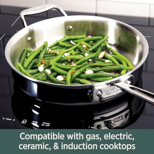 All-Clad D5 5-Ply Brushed Stainless Steel Fry Pan 12 Inch Induction Oven Broiler Safe 600F Pots and Pans, Cookware Silver