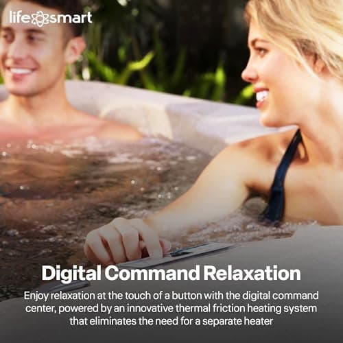 LifeSmart 4-Person Hot Tub with 13 High-Powered Jets & LED Lighting, Square, Taupe - Outdoor Spa w/ 4 Bucket Seats, Pump & Cover, 205-Gallon Water Capacity