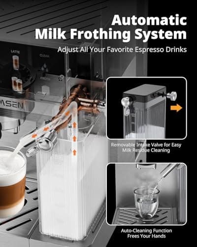 AIRMSEN 20 Bar Espresso Machine with Automatic Milk Frother, Cappuccino & Latte Coffee Maker with Quick Brew Dual Boiler (1350W + 1000W), Stainless Steel, 60oz Water Tank, Touchscreen