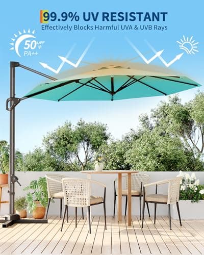 10FT Patio Umbrella Outdoor Large Cantilever Umbrella w/Base Included Market Sun Shade Windproof Offset Umbrella with 360-Degree Rotation for Garden Deck Pool Patio, Turquoise Blue
