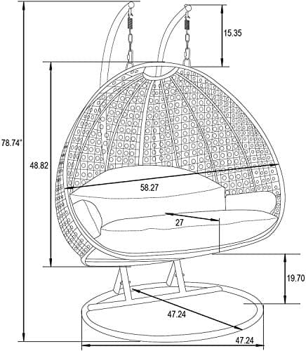 Island Gale Luxury 2 Person Outdoor Patio Hanging Wicker Swing Chair ( X-Large, Latte Rattan/Latte Cushion)