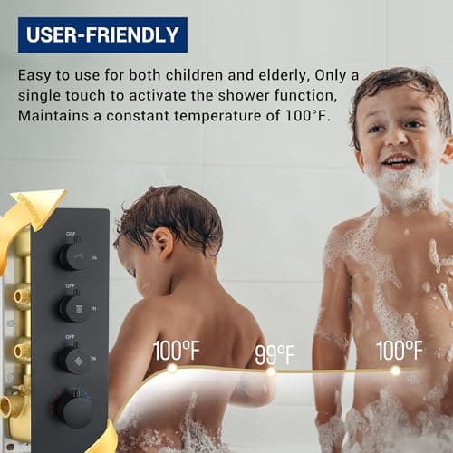16” Thermostatic Rain Shower System with 6 Body Jets & 16-Inch Rainfall Shower Head, JetsBath Full Body Shower Faucet Sets with Valve & Handheld, Matte Black Luxury Wall Mount Shower Faucet Set