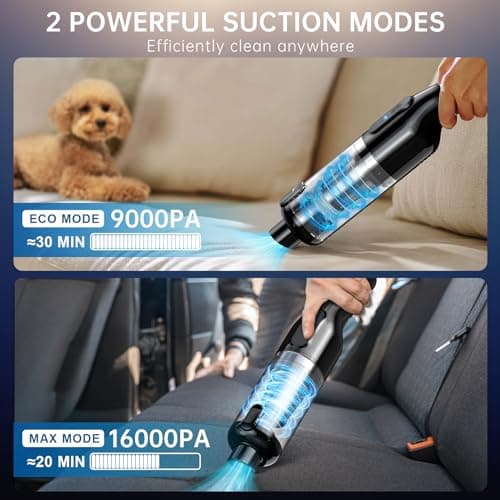 Handheld Vacuum Cordless, Car Vacuum with 16000Pa Powerful Suction, Lightweight at 1.3 lbs, Rechargeable Vacuum Cleaners for Home Office Car Pets with Brushless Motor, Multiple Accessories