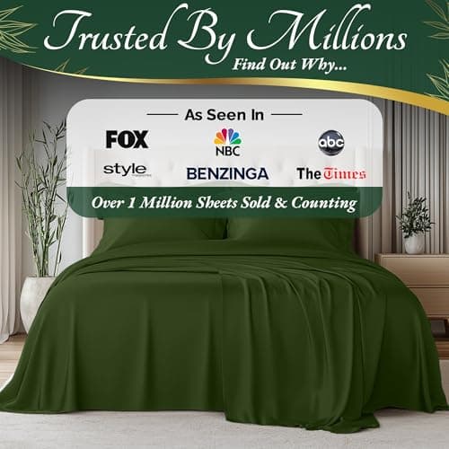 DECOLURE 100% Organic Viscose Derived from Bamboo Sheets Queen Size 6pcs - Ultra Soft & Luxuriously Cooling, 17" Deep Pocket, Double Stitching, Perfect for Hot Sleepers - Queen Bed Sheets (Olive)