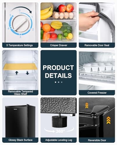 Upstreman 3.2 Cu.Ft Mini Fridge with Freezer, Single Door Mini Fridge, Dorm Fridge, Adjustable Thermostat, Mini Refrigerator for Bedroom, Office, Dorm, Black-BR321