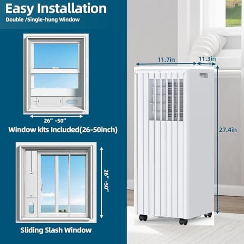 8,000 BTU Portable Air Conditioner for Indoor Rooms, 3-In-1 AC Unit for Bedroom 250-350 Sq.Ft, Dehumidifier, Fan, Sleep Mode, 24 Timer, Remote Control, Window Kits