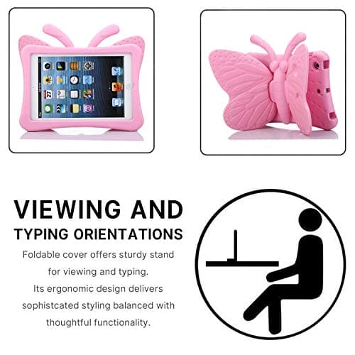 iPad 7 8 10.2 9 3D Cute Butterfly Case for Kids Light Weight EVA Stand Shockproof Rugged Heavy Duty Kids Friendly iPad Cover for Girls iPad 10.2 iPad 7th 8th 9th (Pink)