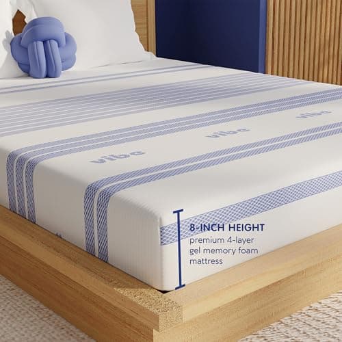 Vibe Gel Memory Foam Mattress, Fiberglass Free 8-Inch CertiPUR-US Certified Bed-in-a-Box, Twin, White