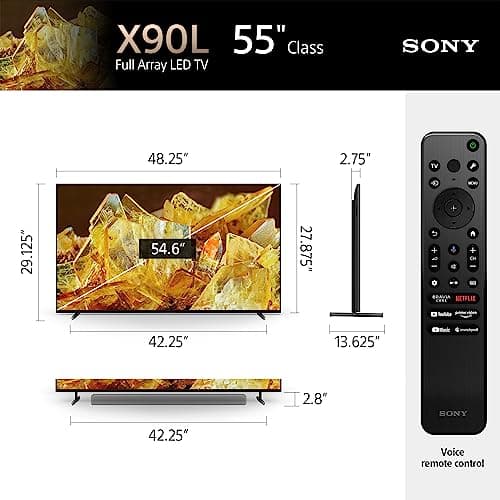 Sony 55 Inch 4K Ultra HD TV X90L Series: BRAVIA XR Full Array LED Smart Google TV with Dolby Vision HDR and Exclusive Features for The PlayStation® 5 XR55X90L- Latest Model,Black