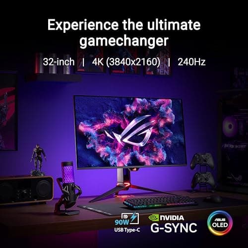 ASUS ROG Swift 32” 4K OLED Gaming Monitor (PG32UCDM) - UHD (3840 x 2160), QD-OLED, 240Hz, 0.03ms, G-SYNC Compatible, Custom Heatsink, Graphene Film, 99% DCI-P3, True 10-bit, 90W USB-C