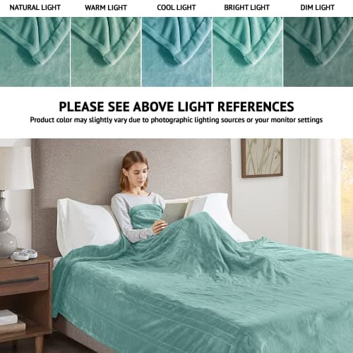 Beautyrest Heated Electric Blanket for Cold Weather, Fast Heating Heated Blanket, Auto Shut Off, Virtually Zero EMF, Multi Heat Setting, UL Certified, Aqua Queen (90 inx84 in)