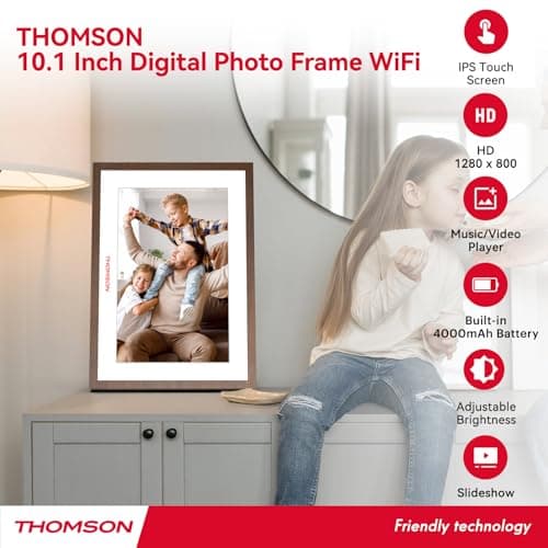 Digital Picture Frame with 4000mAh Battery, Digital Photo Frame WiFi with 32 GB, HD IPS Touch Screen, Auto-Rotate, Slideshow, Share Photos/Videos from Phone by App (10.1Inch Battery)