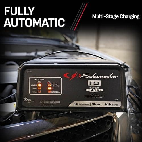 Schumacher Electric 6A Battery Charger and 50A Engine Starter, 4-in-1 Solution for 12V Batteries, Battery Maintainer, 10A Boost, SC1305, for Car, SUV, Truck, and Marine Batteries