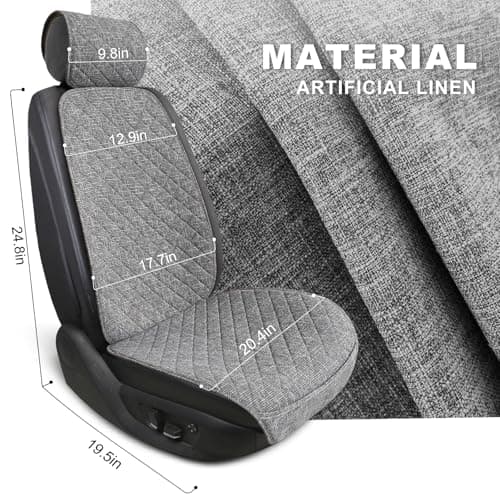 Linen Car Seat Covers Front Seat Covers Breathable Cloth Fabric Car Seat Protector - Universal Fit for Cars, Vans, SUVs, Trucks - 2 Units - Gray