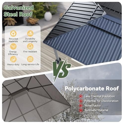 Aoxun Hardtop Gazebo 10x12, Aluminum Frame Canopy with Double Galvanized Steel Roof, Outdoor Gazebo with Breathable Netting and Privacy Curtain for Backyard