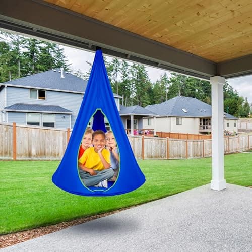 Sorbus Pod Swing for Kids - Durable Hanging Hammock Chair w/Adjustable Rope - 2 Windows & 1 Entrance - Tree Tent Sensory Swing for Kids Indoor Outdoor Use - 250lbs Sturdy Nest Swing - (40", Blue)