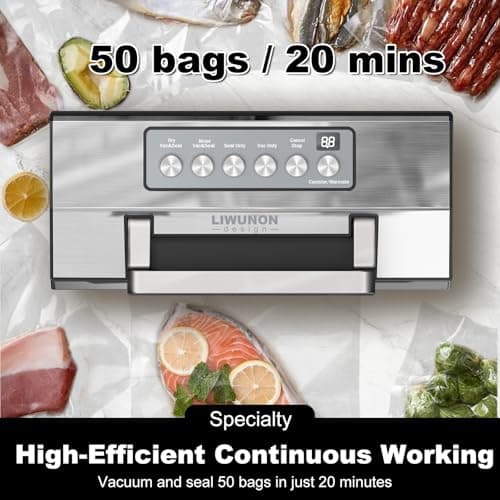2025 Upgraded Precision Fast-Vacuum Sealer, LIWUNON Commercial Full Automatic Food Vacuum Sealer Machine, Double Heat Seal, Built-in Cutter&Bag Storage, Powerful Food Vacuum Saver, 2 Rolls Bags&hose