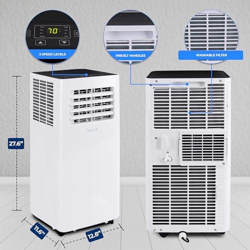SereneLife Small Air Conditioner Portable 10,000 BTU with Built-in Dehumidifier - Portable AC unit for rooms up to 450 sq ft - WiFi app + Remote Control, Window Mount Exhaust Kit