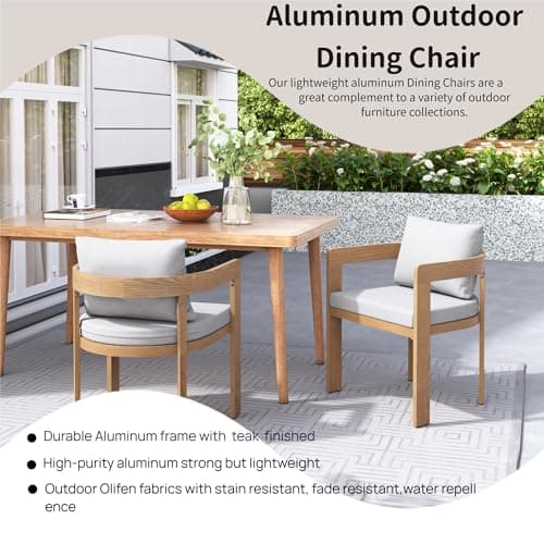Christopher Knight Home Aluminum Dining Chair Set of 2, Armchairs with Cushions, Barrel Accent Chair, Wood-Like Finish, Comfy Seating Kitchen Side Chair Set for Balcony, Backyard, Garden, Teak