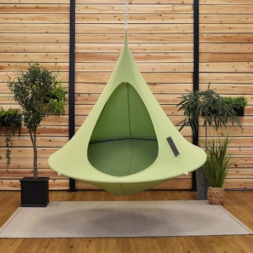 Single Cacoon Hanging Chair – Cozy Indoor/Outdoor Hammock with Polyester Canvas, 440 lb Capacity, Includes 18ft Rope & Carabiner (Leaf Green)