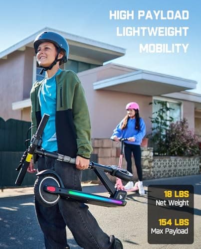 FanttikRide T9 Apex Electric Scooter for Kids 4.3-5.6 ft, 200 W Motor, LED Colorful Lights with Bluetooth Music Speaker, 7/10/12 MPH Digital Display, Adjustable Height, Foldable, Up to 40 mins