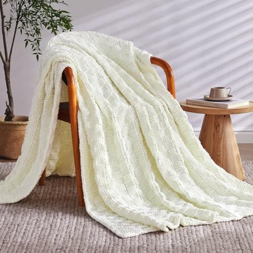 Knitted Weighted Blanket for Adult, No Beads Heavy Blanket 48” x 72'' 12lbs, Breathable Chunky Knit Blanket, Cooling Weighted Blanket for Hot Sleepers, Christmas Home Decor (Ivory White)